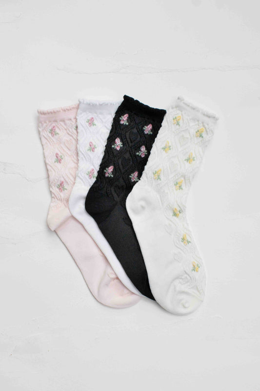 Floral Cable Socks | Ivory