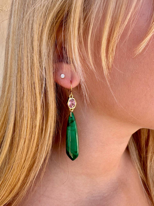 Donna Gemstone Drop Earrings | Malachite + Pink Topaz