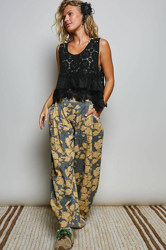 Patterned Wide Leg Pants | Black Floral