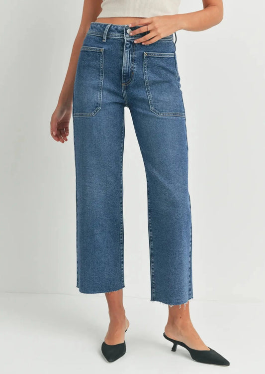 Wide Leg Utility Jeans | Medium Wash