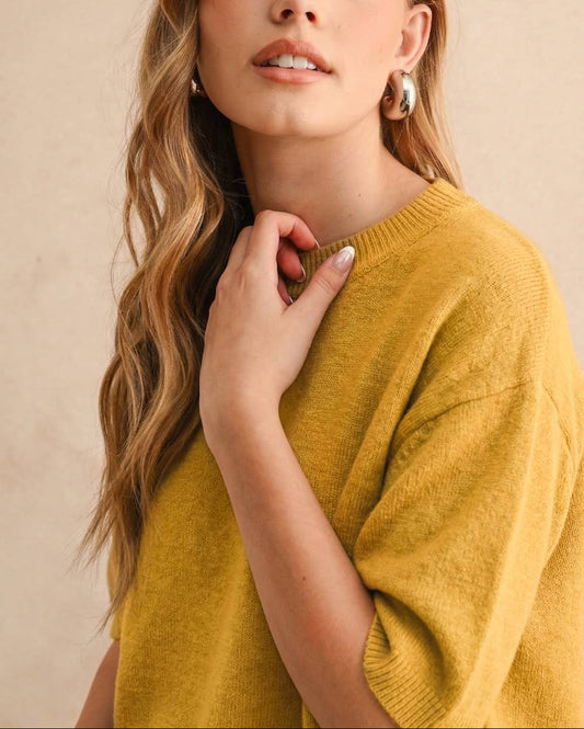 Short Sleeve Sweater Top | Banana Cream