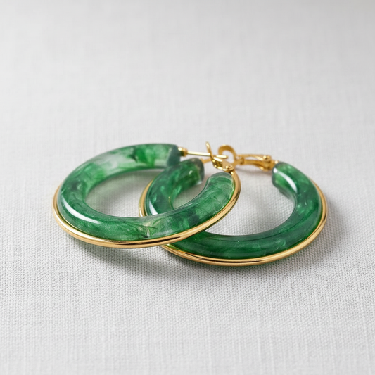 Emerald Resin Hoop Earrings