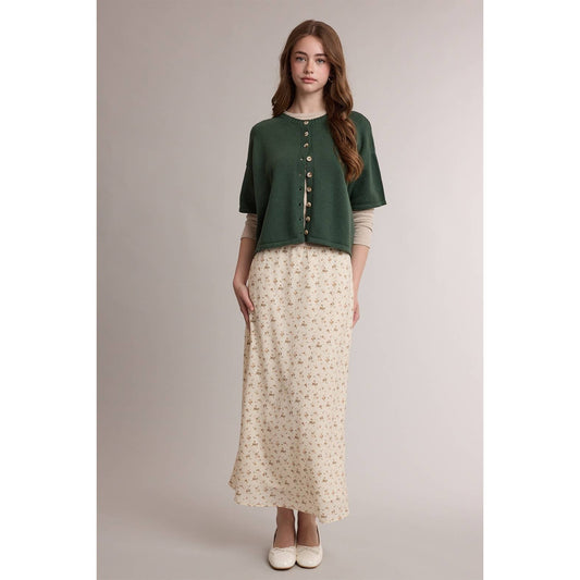 Short Sleeve Button Cardigan | Green
