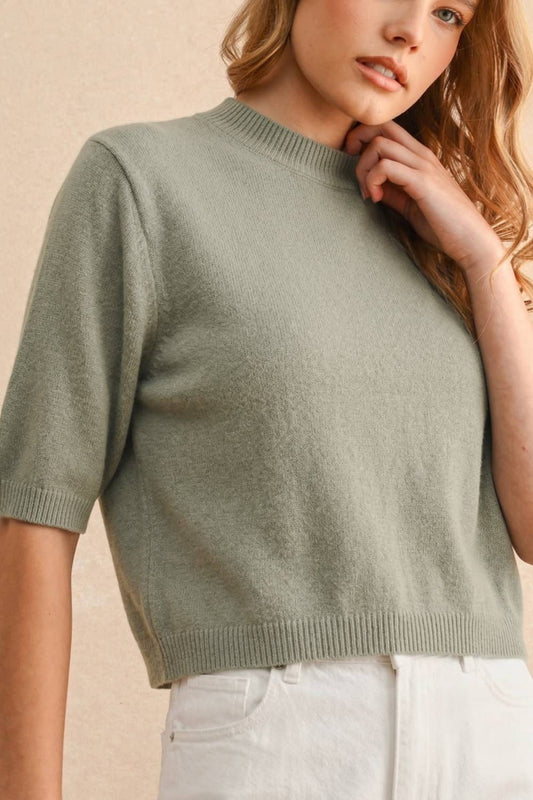 Short Sleeve Sweater Top | Sage Butter