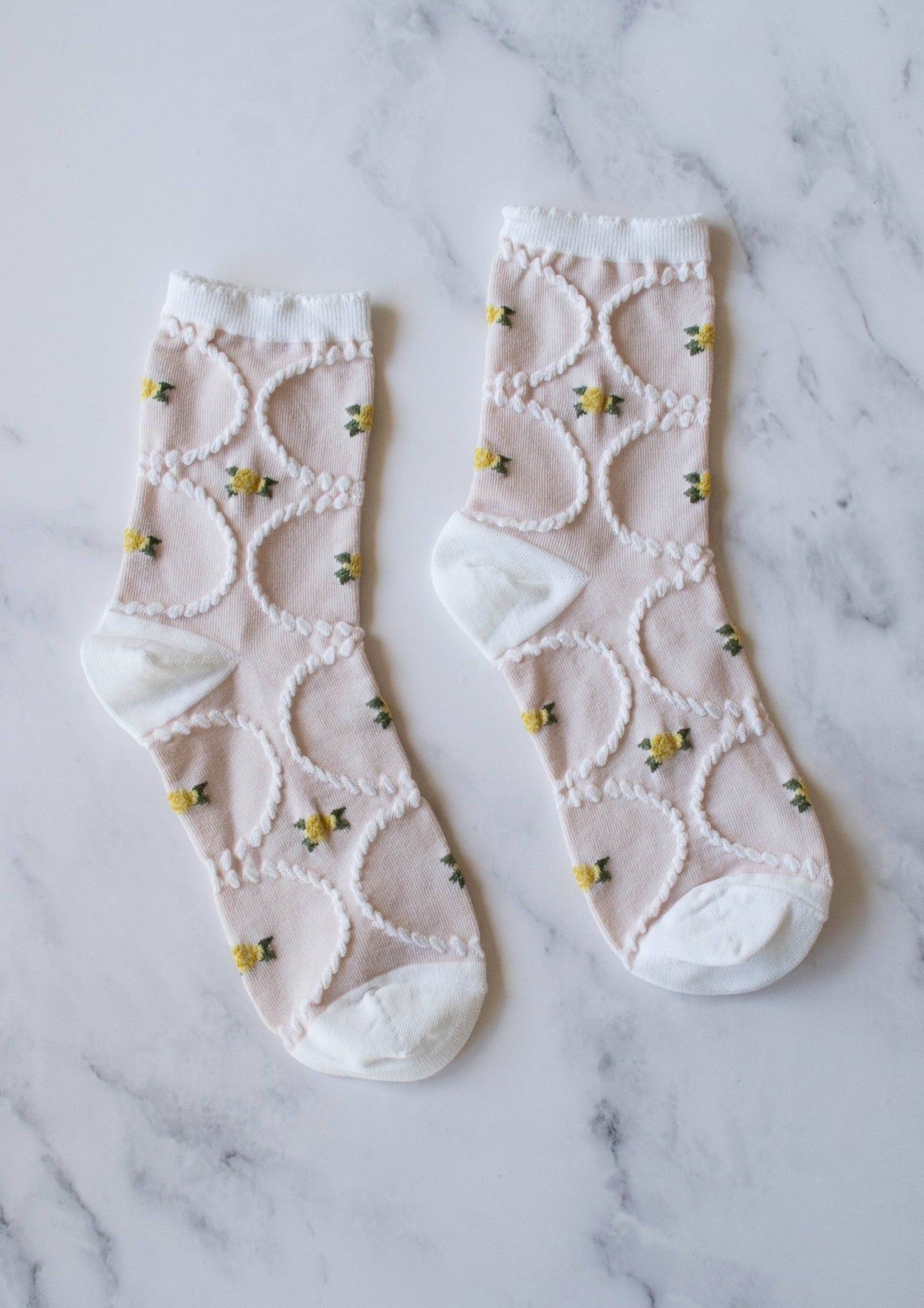 Antique Floral Socks | Yellow Ivory