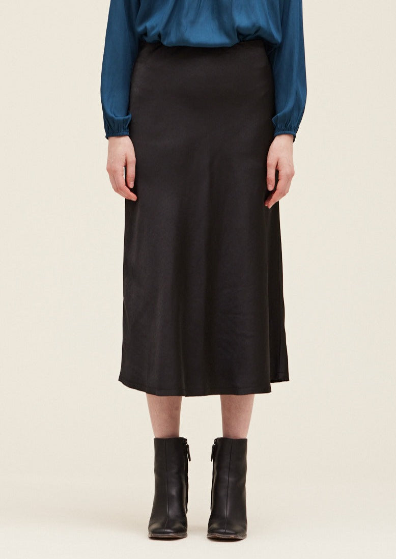 Black Satin Midi Skirt