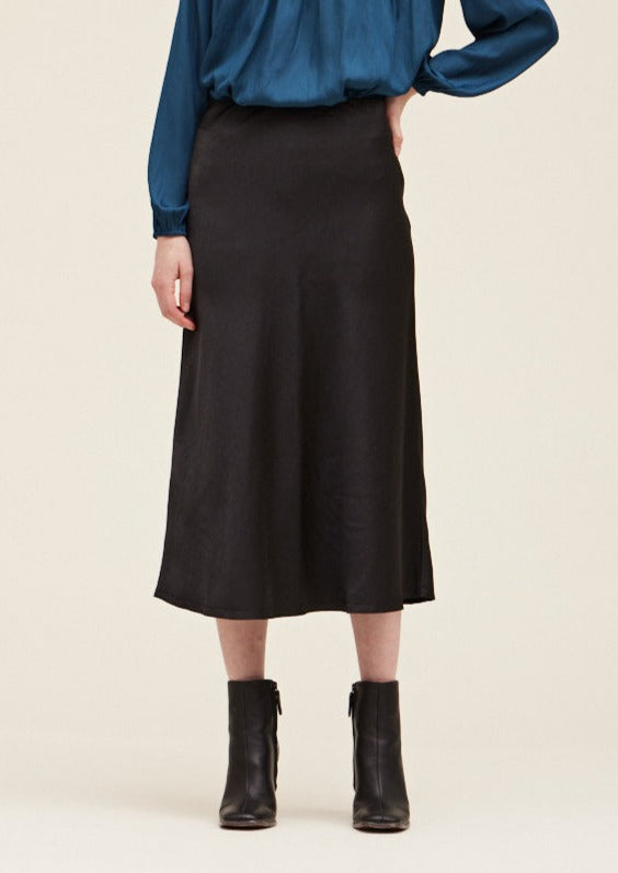 Black Satin Midi Skirt