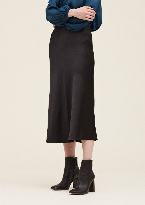 Black Satin Midi Skirt