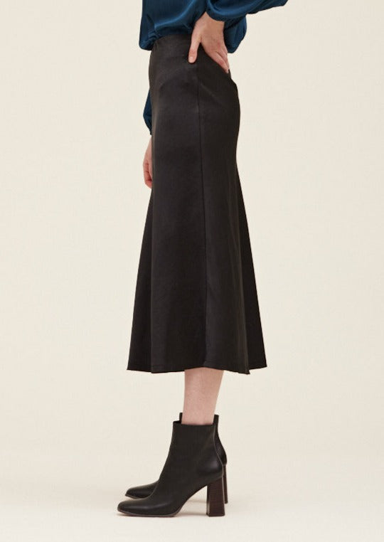 Black Satin Midi Skirt