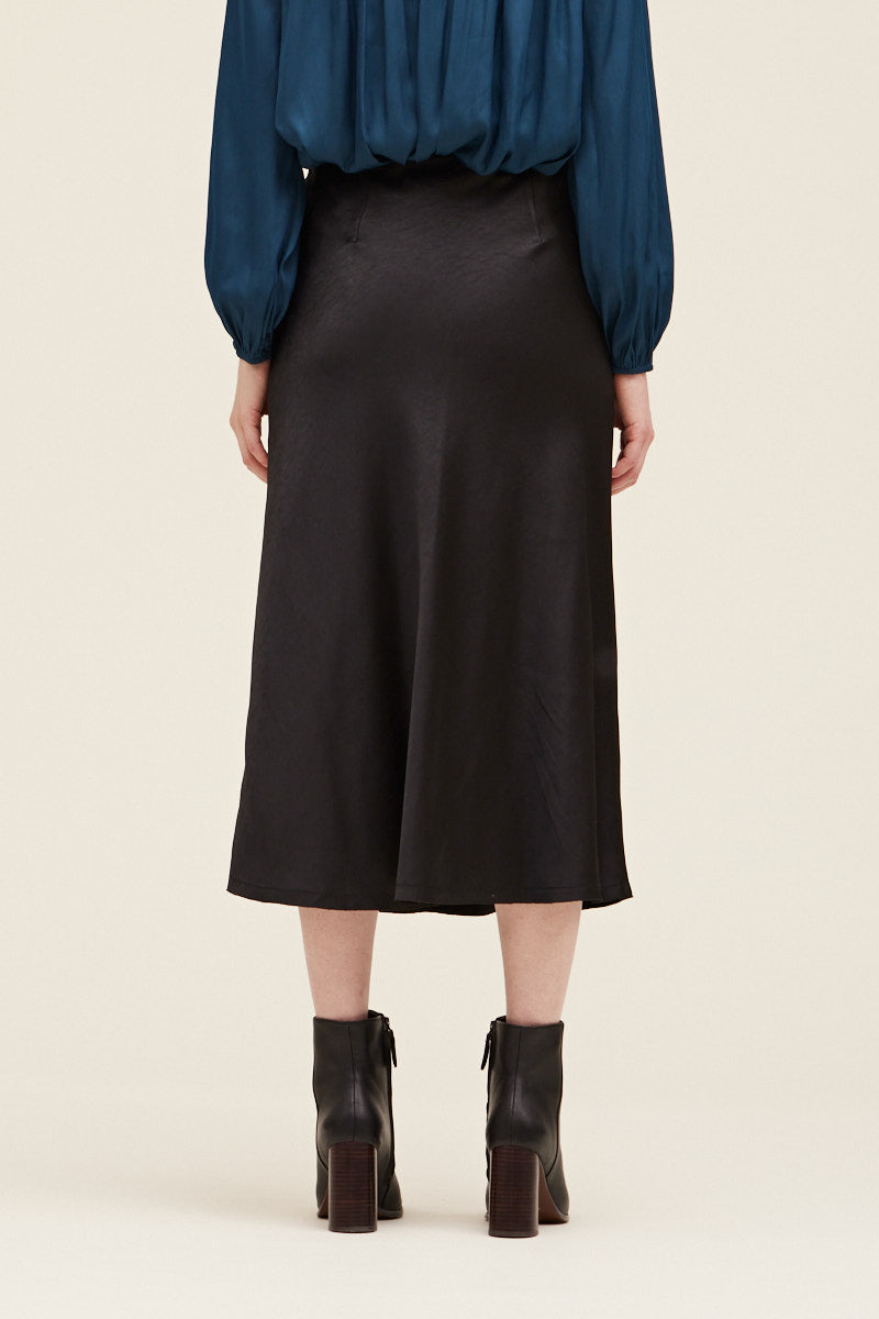 Black Satin Midi Skirt