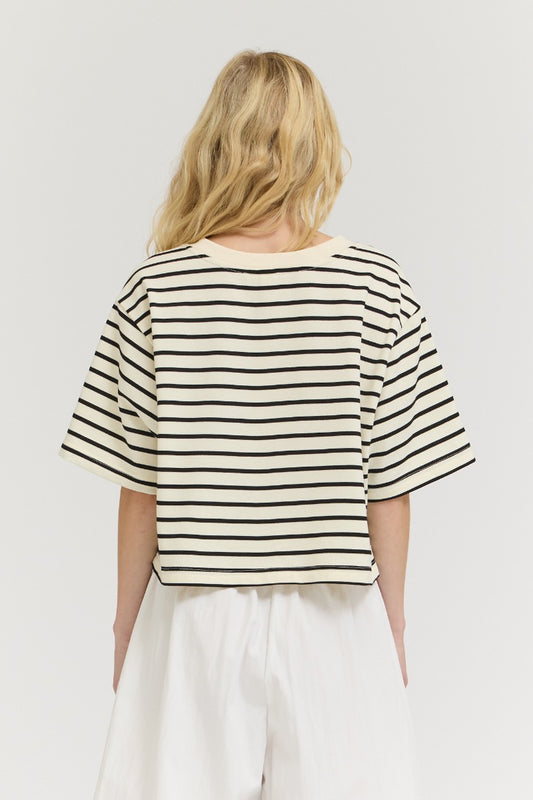Cropped Stripe T-Shirt | Black