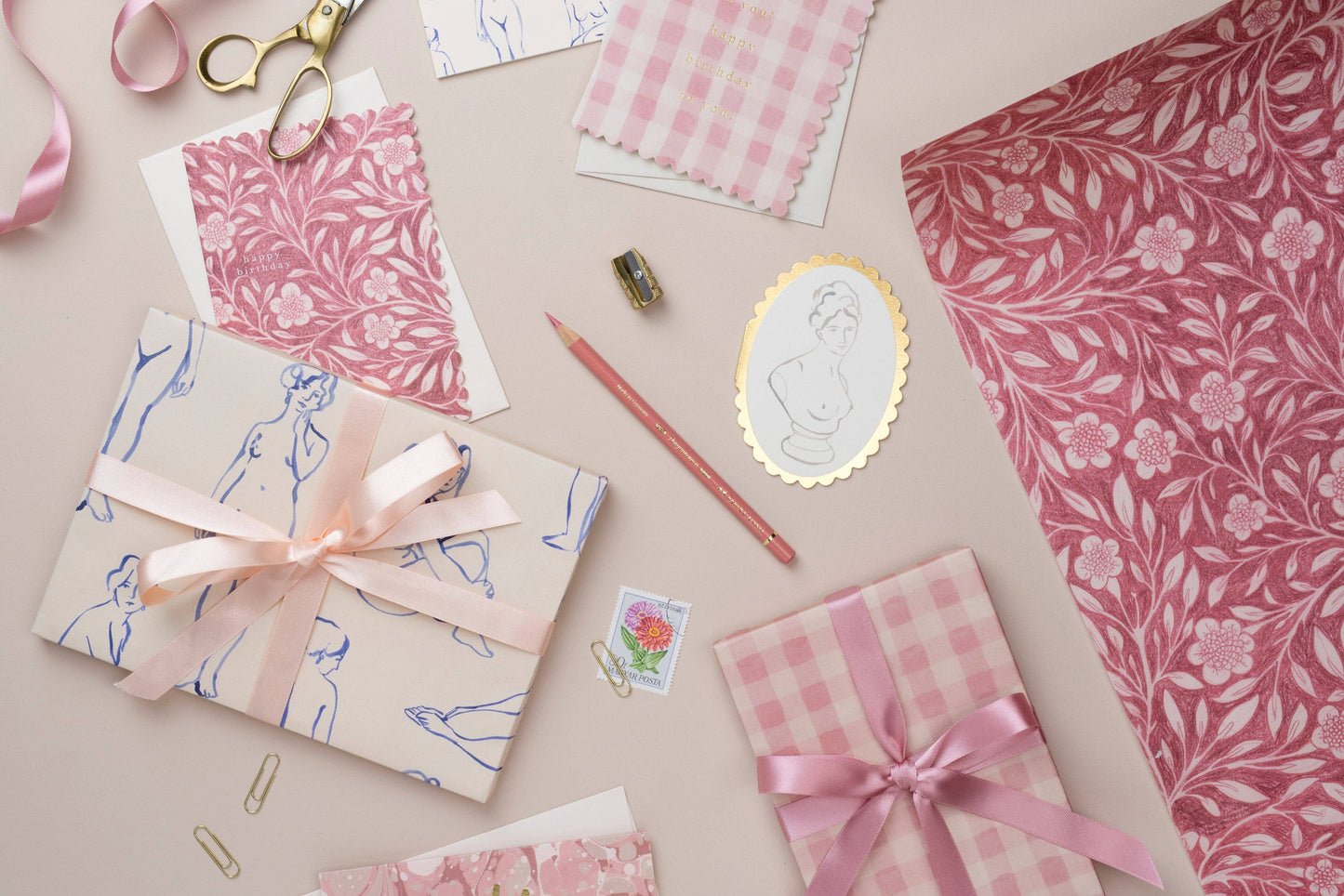 Pink Flora Rolled Gift Wrap