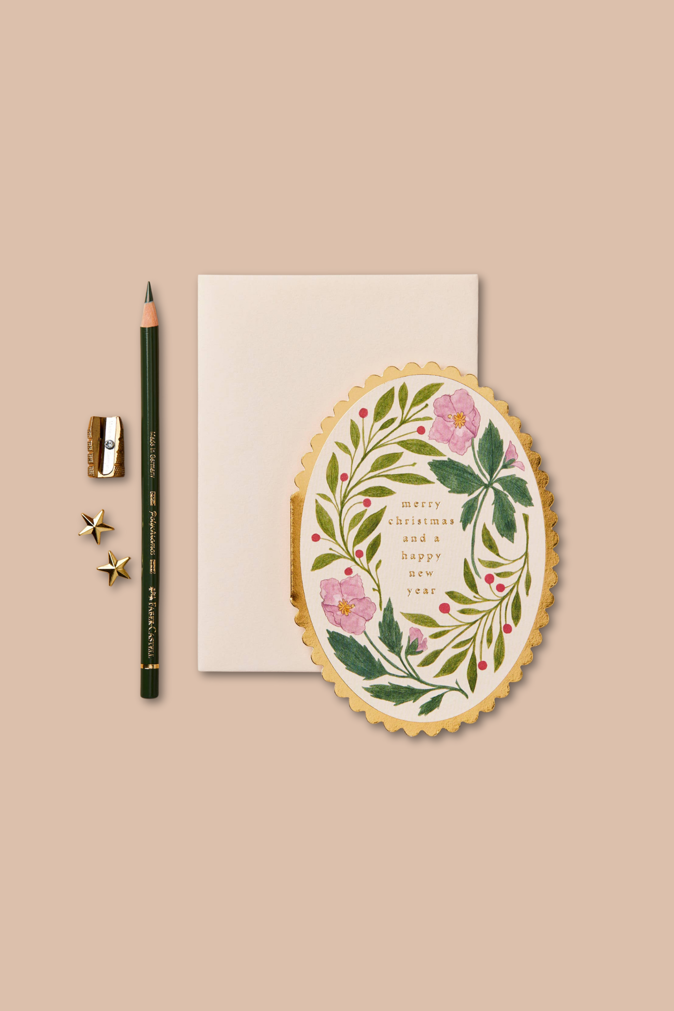 Pink Flora 'Merry Christmas' Card