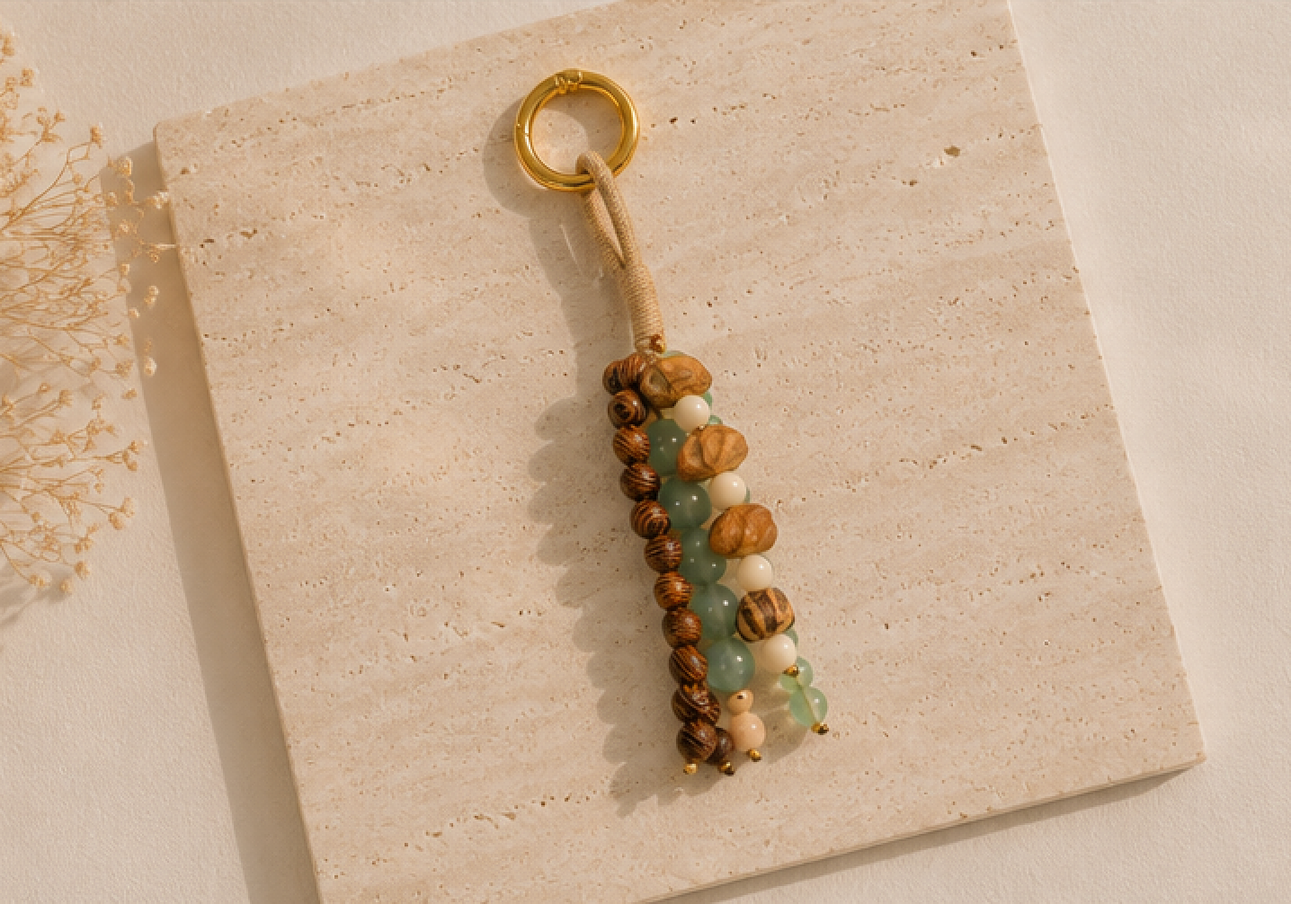Bead Charm Keychain | Celadon + Wood Beads