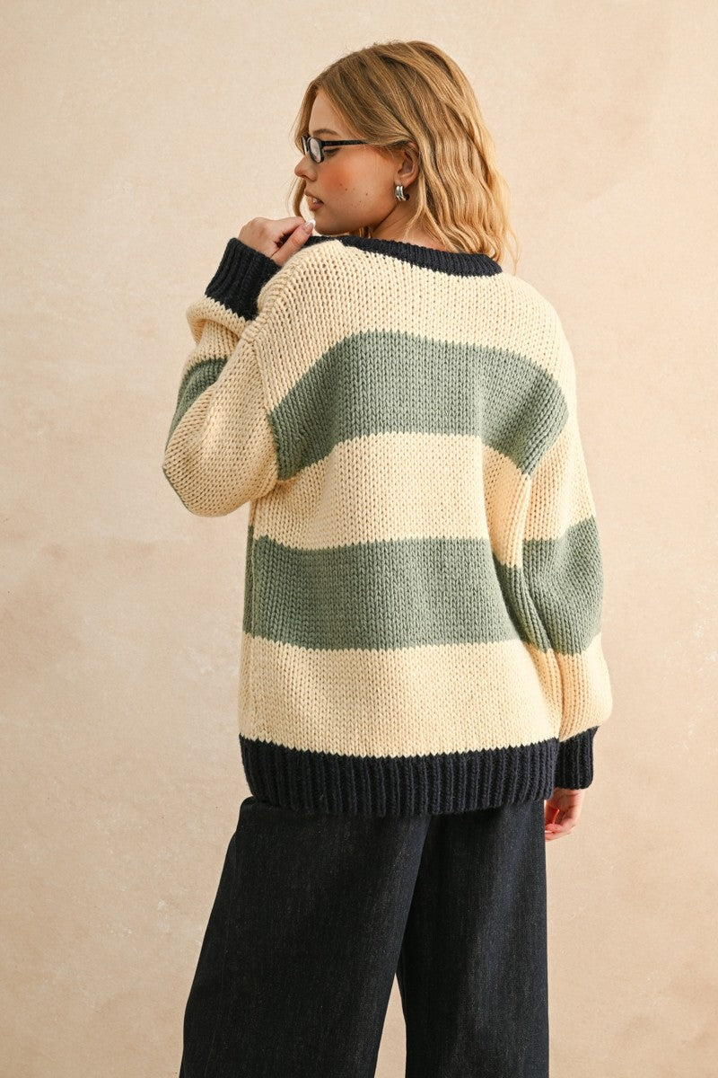 Twin Flame Oversized Sweater | Sage + Navy