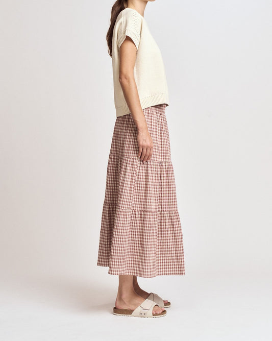 Tiered Gingham Midi Skirt | Dusty Rose
