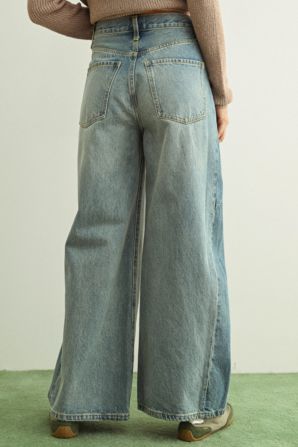 Mixed Side Panel Wide Leg Denim