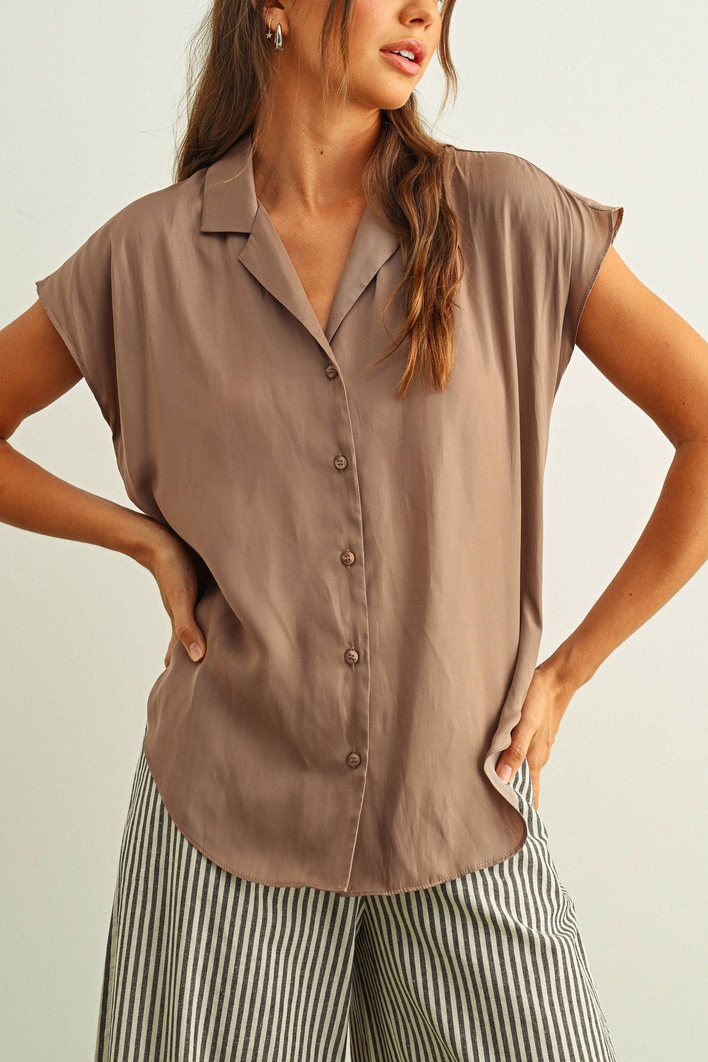 Sleeveless Button Up | Rose