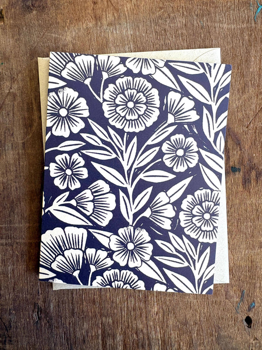 Navy Blank Floral Card