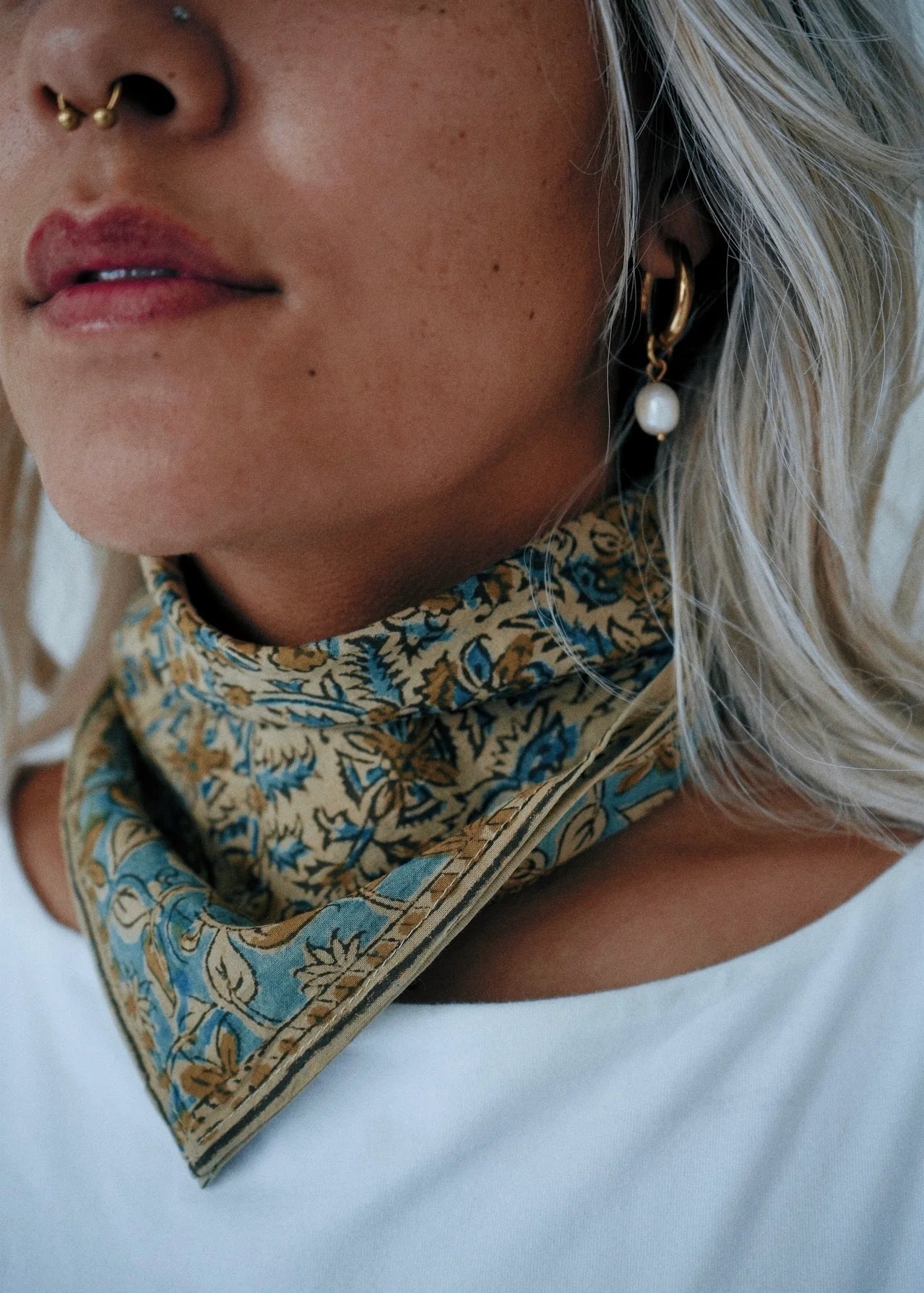 Kalamkari Cotton Bandana | Blue Vine
