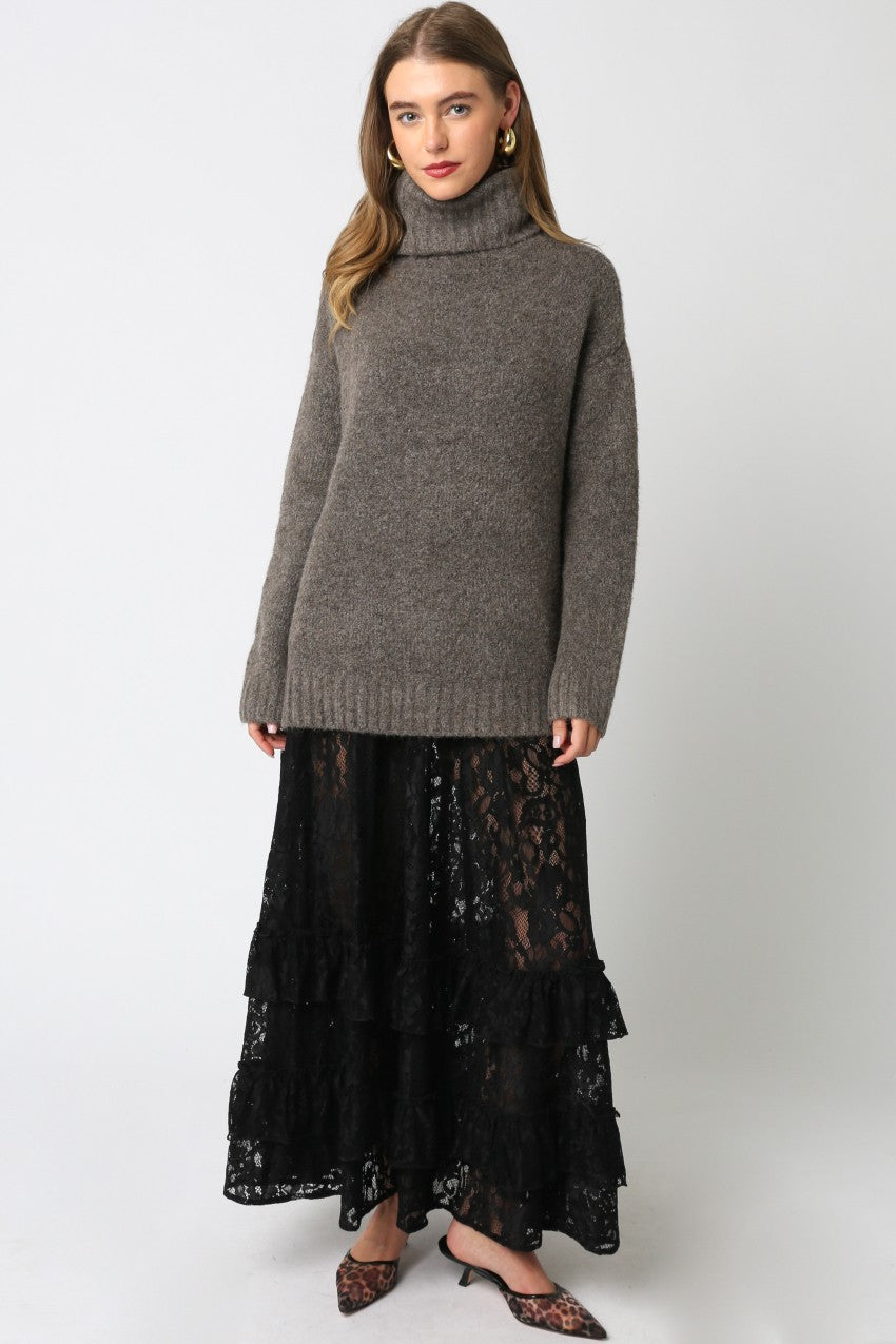 Fuzzy Turtleneck Sweater | Dark Grey