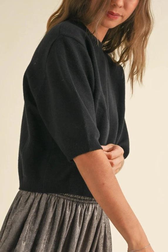 Short Sleeve Sweater Top | Black