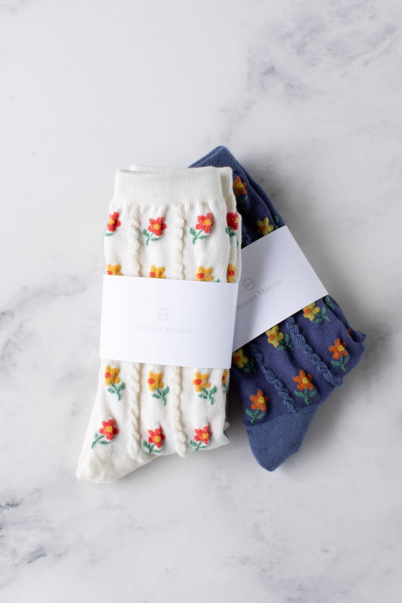 Textured Floral Crew Socks | Denim