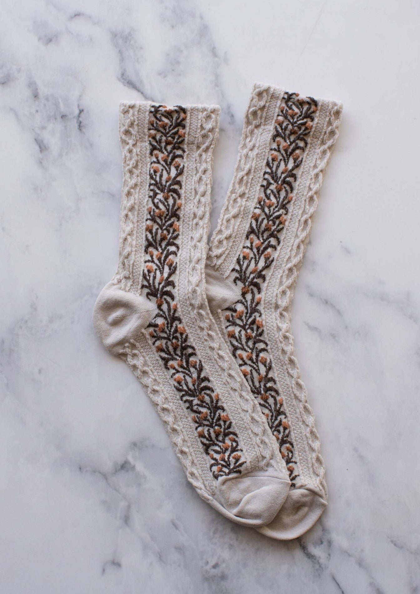 Vintage Vines Crew Socks | Oatmeal