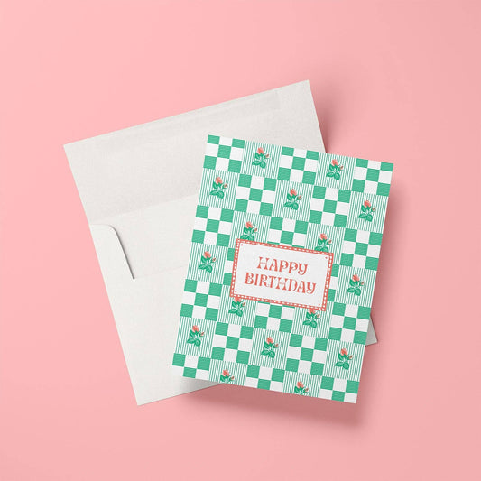 Checkered Rose Birthday Card