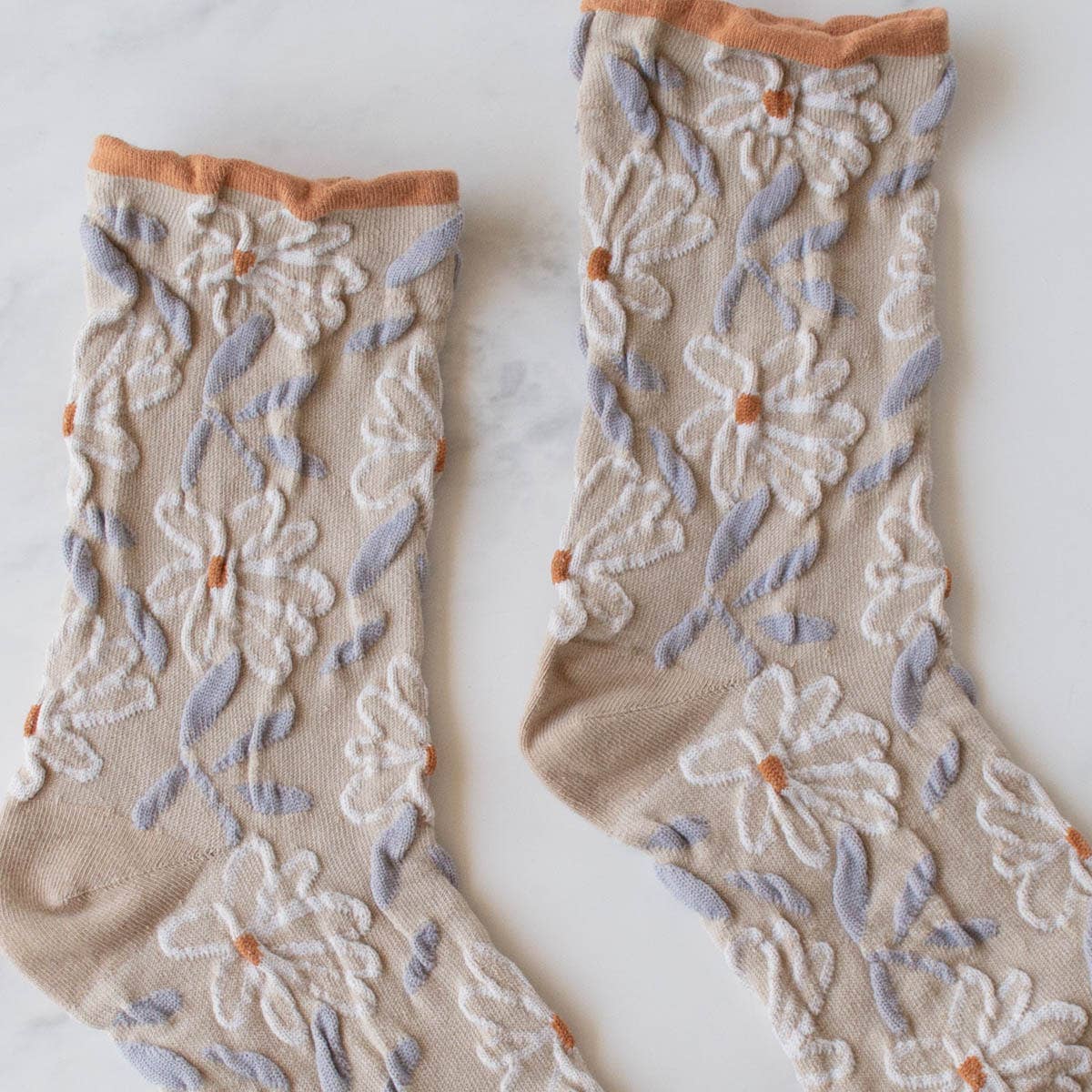 Vintage Floral Socks | Taupe + Rust
