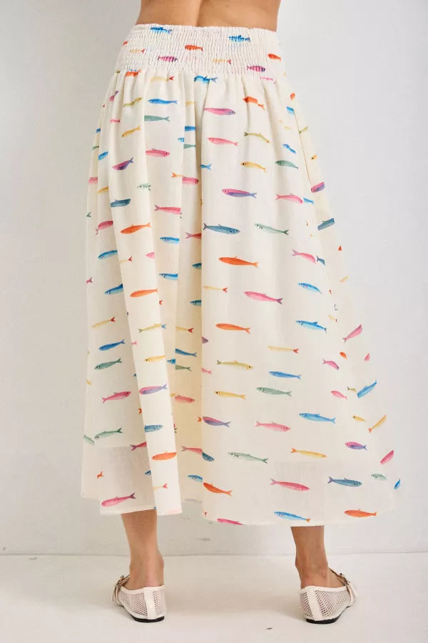 Gone Fishin' Midi Skirt | Cream