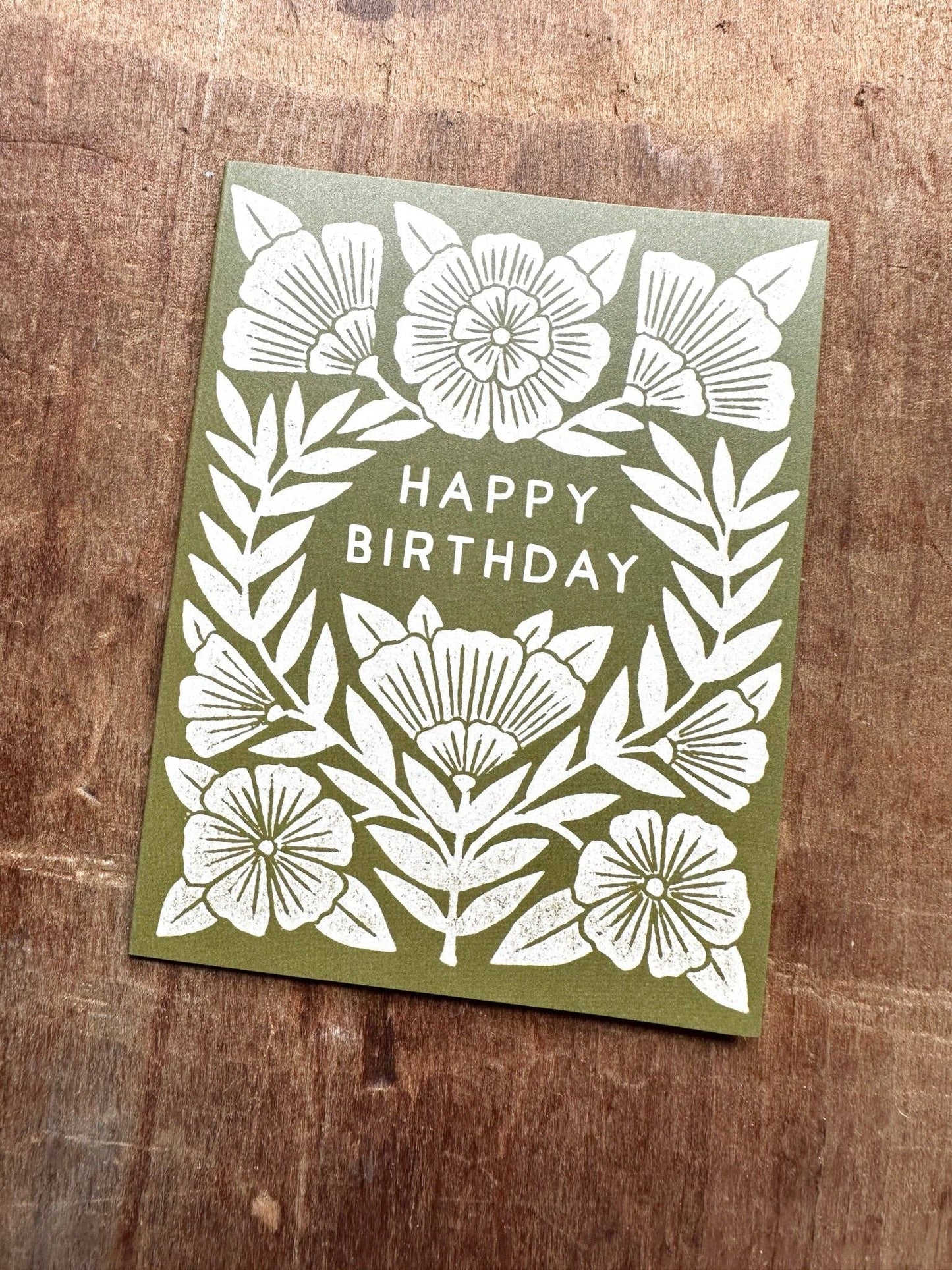 Green Florals Happy Birthday Card