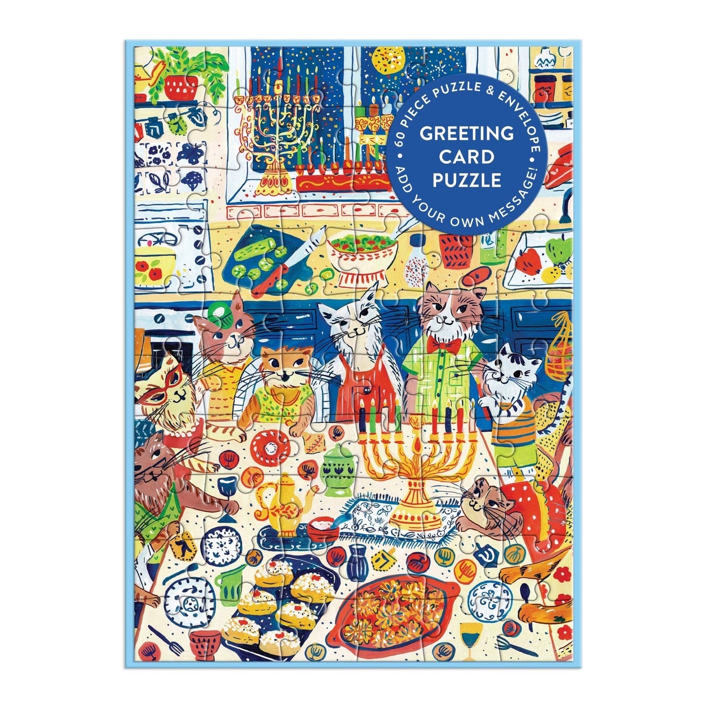 Happy Hanukcats Greeting Card | 60 Piece Puzzle