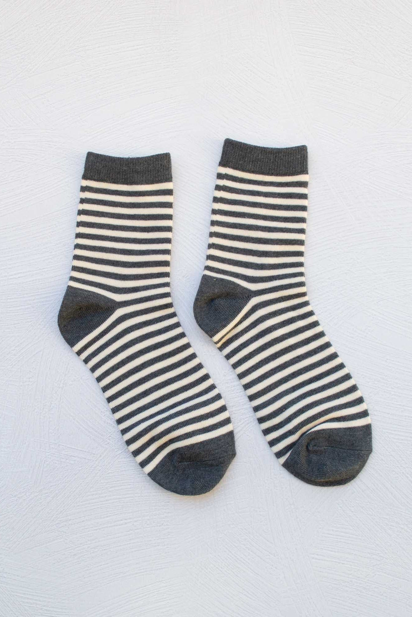 Stripe Crew Socks | Charcoal
