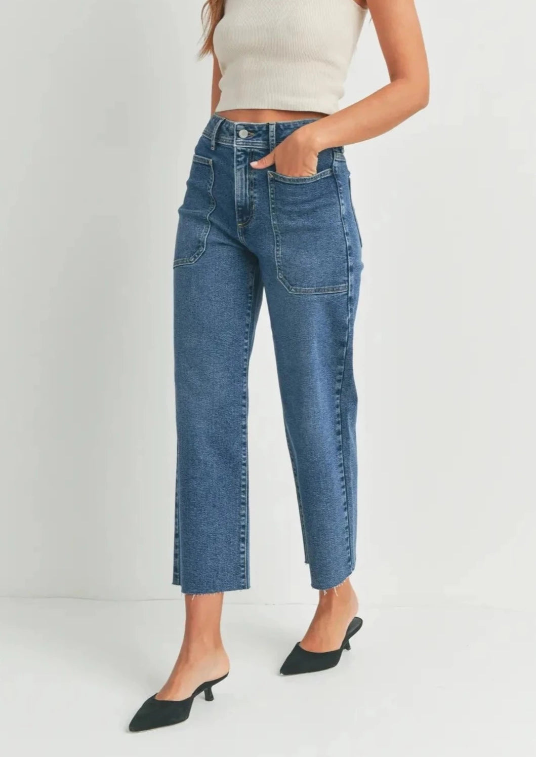 Wide Leg Utility Jeans | Medium Wash