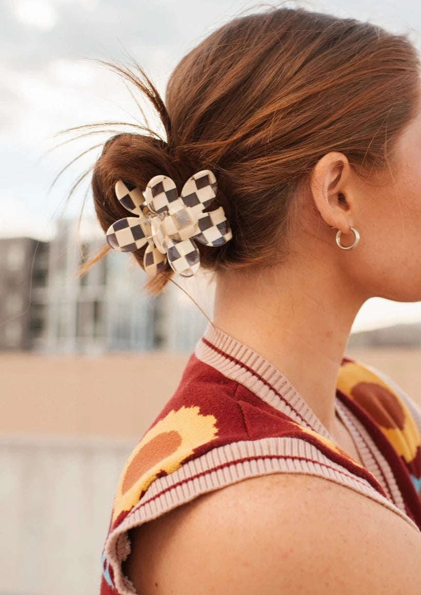 Checker Flower Hair Claw