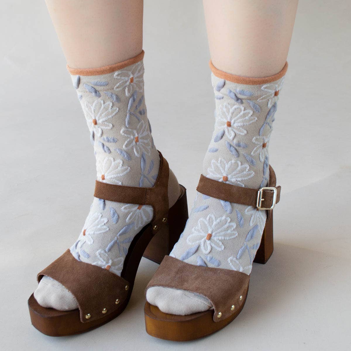 Vintage Floral Socks | Taupe + Rust