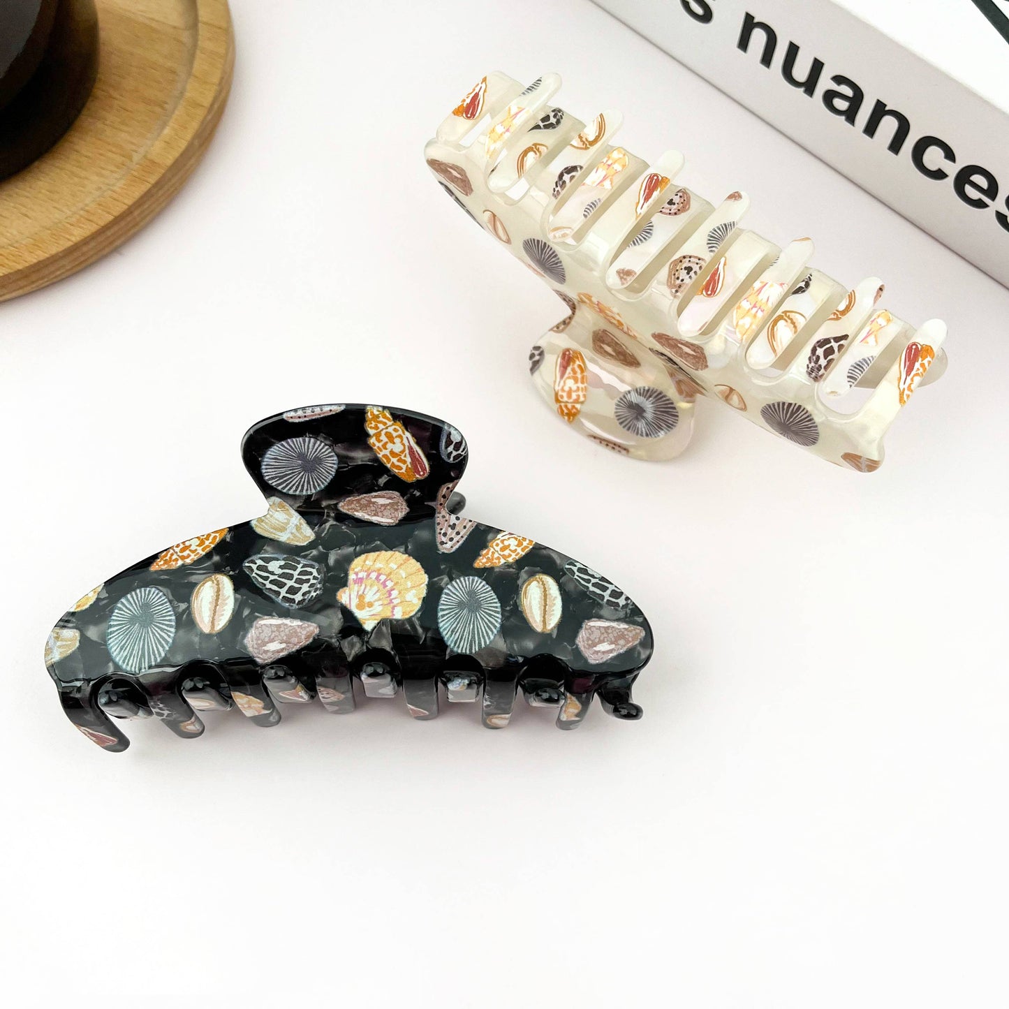Collage Seashell Hair Claw | Black Marble