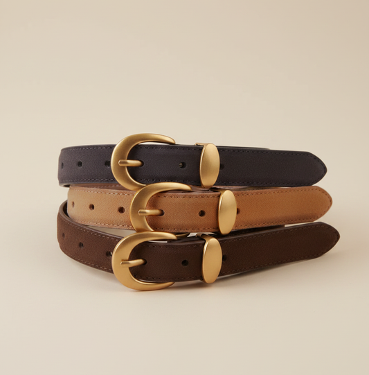 Suede Belt with Curved Gold Buckle | Caramel
