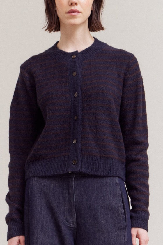 Cropped Stripe Button Front Cardigan | Midnight