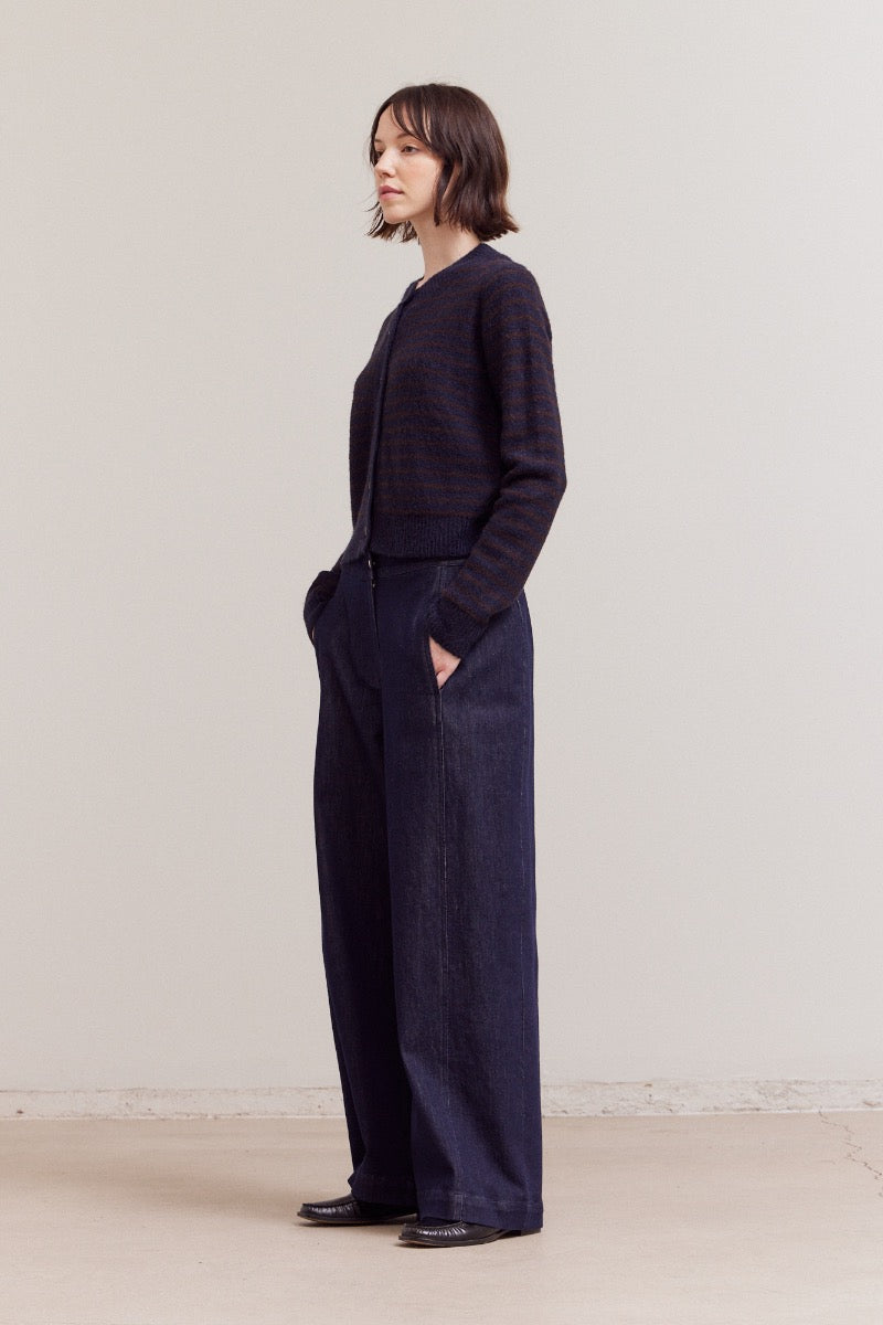Cropped Stripe Button Front Cardigan | Midnight