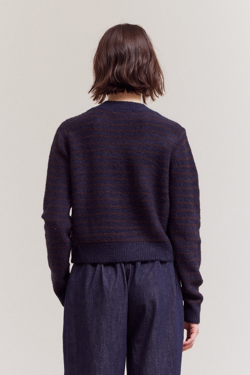 Cropped Stripe Button Front Cardigan | Midnight