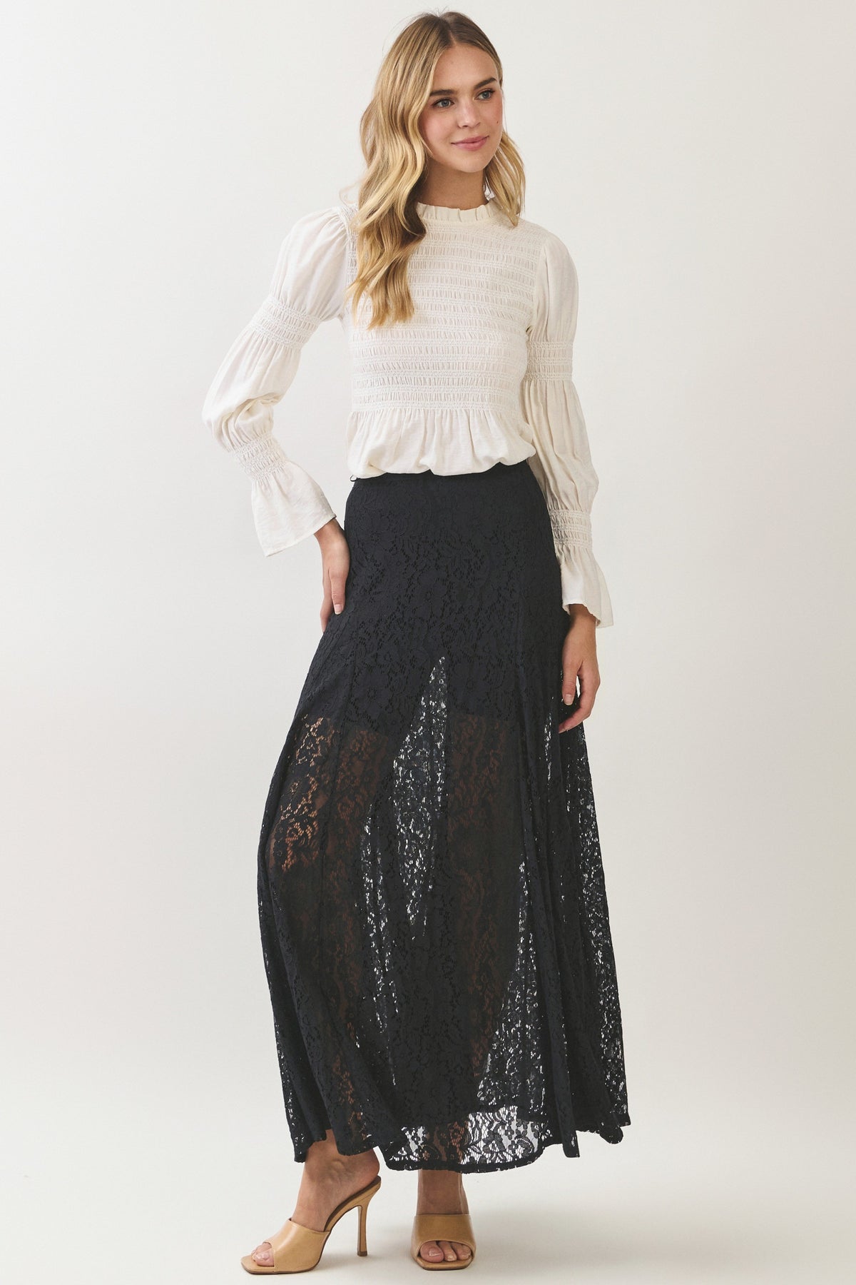 High Waisted Lace Skirt | Black