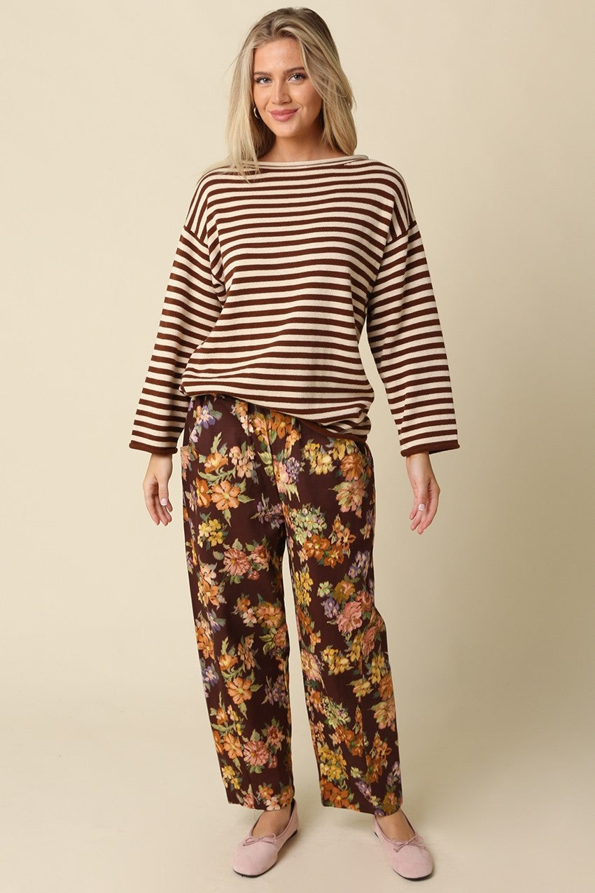 Boatneck Stripe Sweater | Taupe + Brown