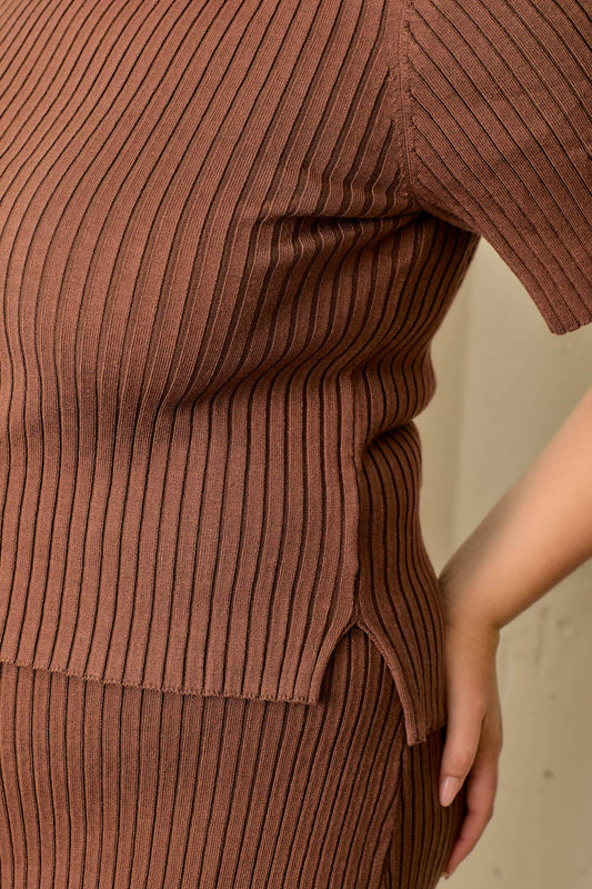 Mocha Knit Ribbed Top | Extended