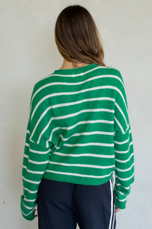 Cabana Stripe Piper Cardigan | Kelly Green