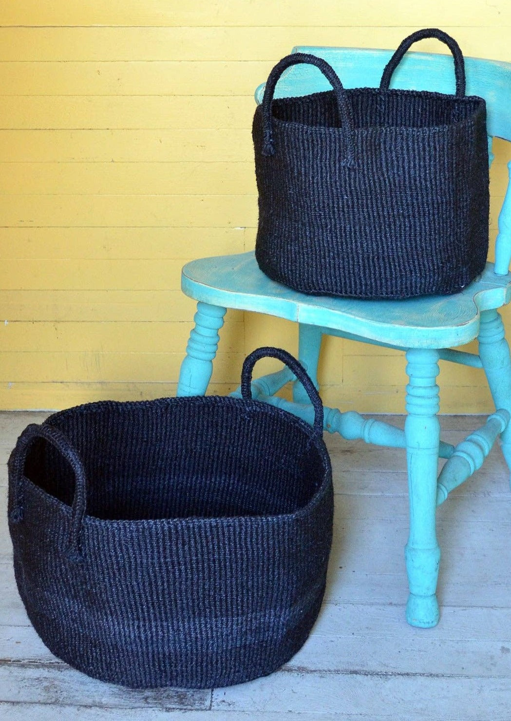 Usiku Black Sisal Kamba Floor Basket