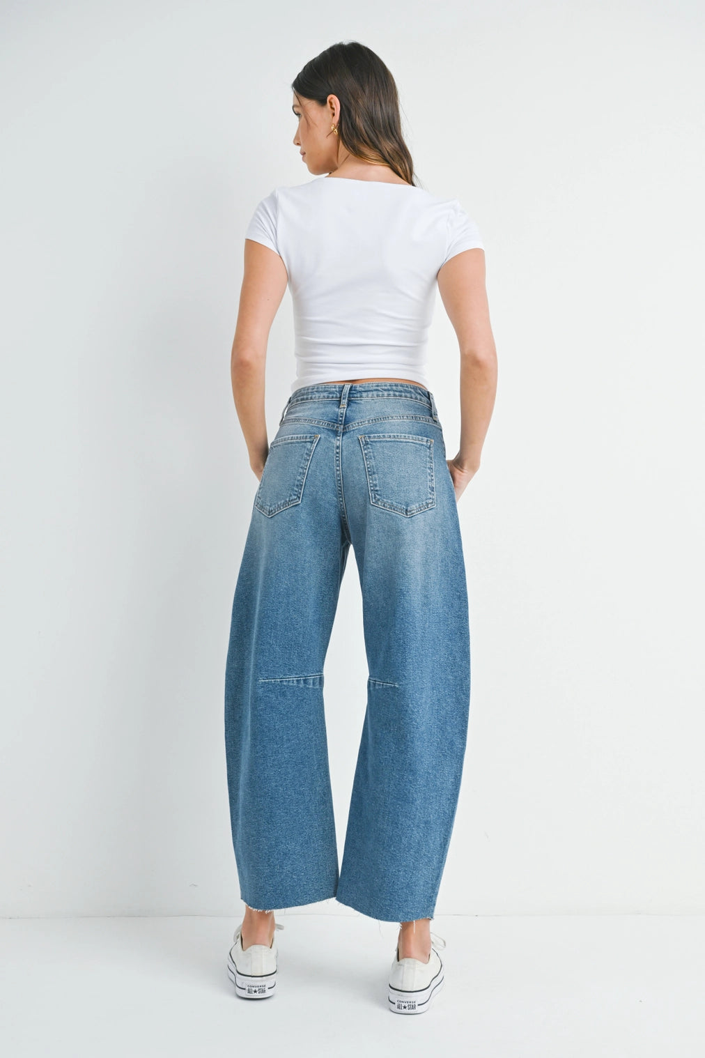 High Rise Barrel Leg Denim | Medium Wash