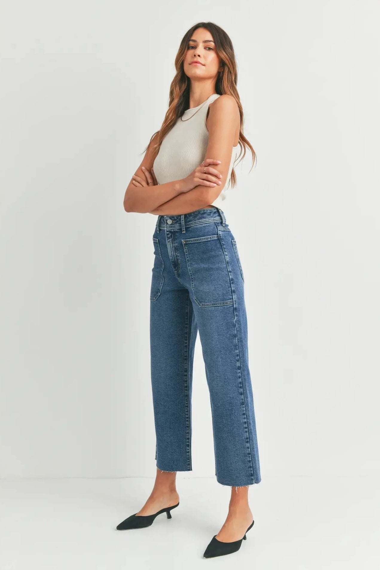 Wide Leg Utility Jeans | Medium Wash