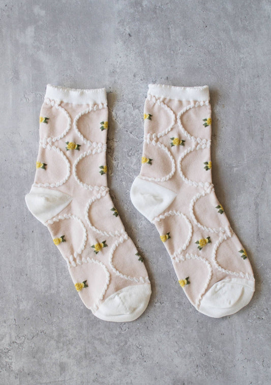 Antique Floral Socks | Yellow Ivory